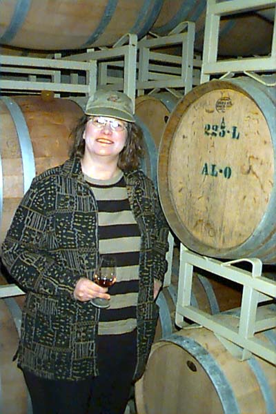 Lara tastes wine at Dutch Henry winery near Napa.